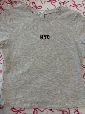 Reverse Grey Short Sleeve Tee with 'NYC' Embroidered Logo